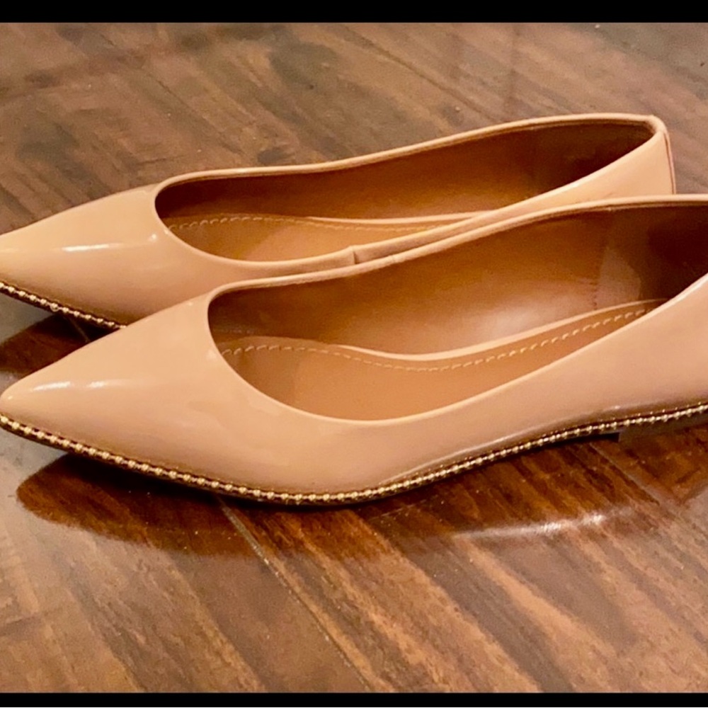 Coach Nude Patent Leather Pointed-Toe Flats | Classic Designer Work Shoes